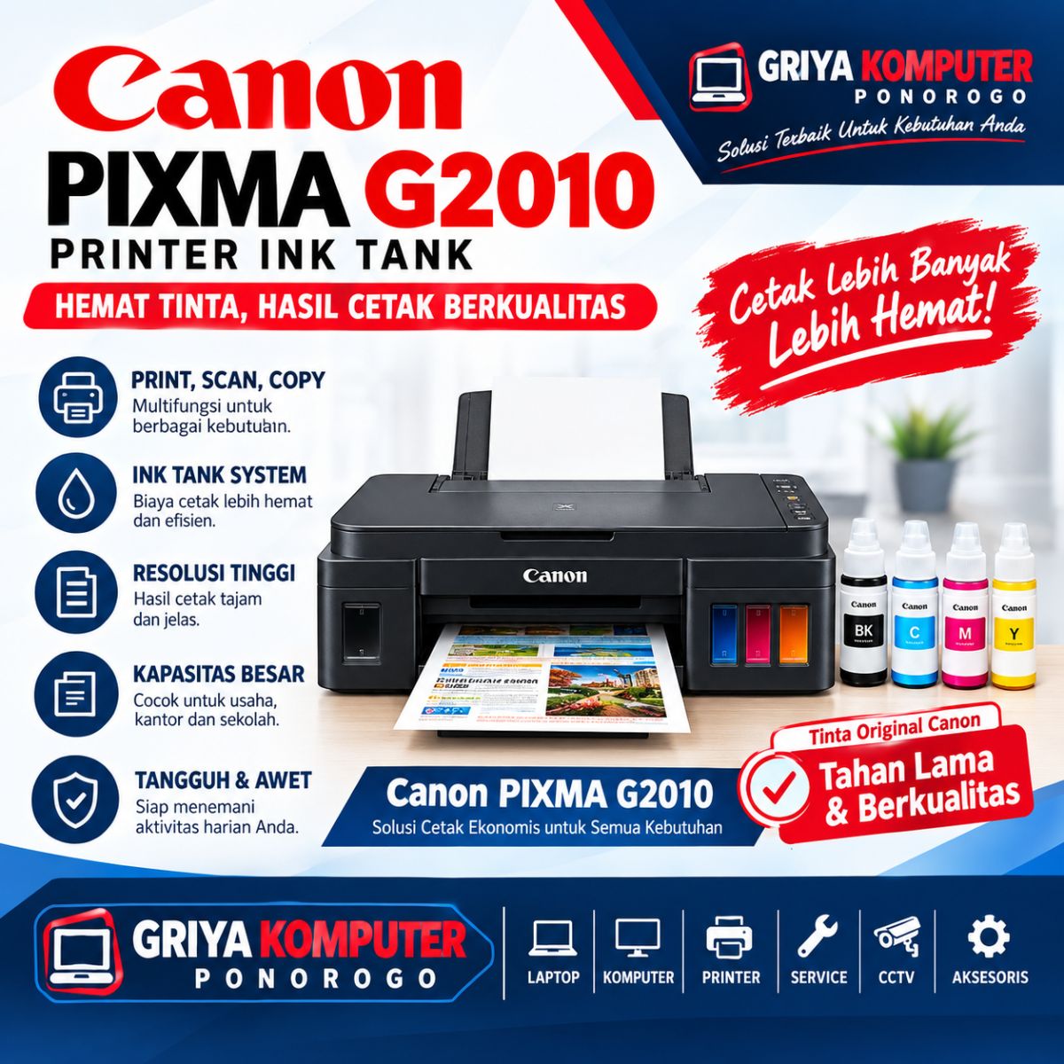 Printer Canon PIXMA G2010 Ink Tank All In One Print Scan Copy